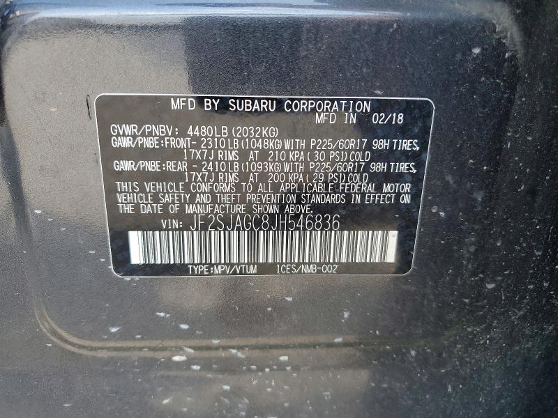 Продаж на аукціоні авто 2018 Subaru Forester, vin: JF2SJAGC8JH546836, номер лоту: 55698856
