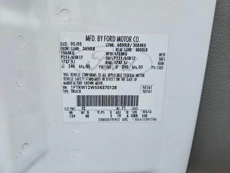 Aukcja sprzedaży 2005 Ford F150, vin: 1FTRW12W55KE70128, numer aukcji: 55956846