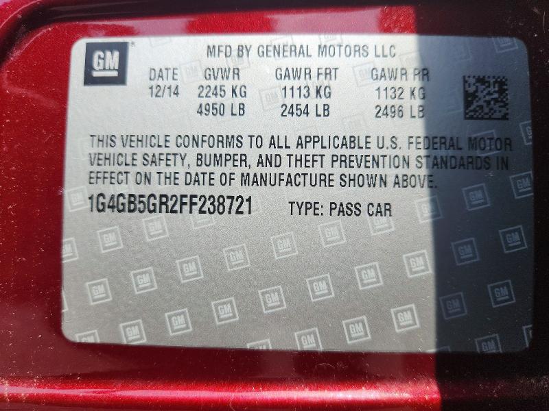 56795806 :رقم المزاد ، 1G4GB5GR2FF238721 vin ، 2015 Buick Lacrosse مزاد بيع