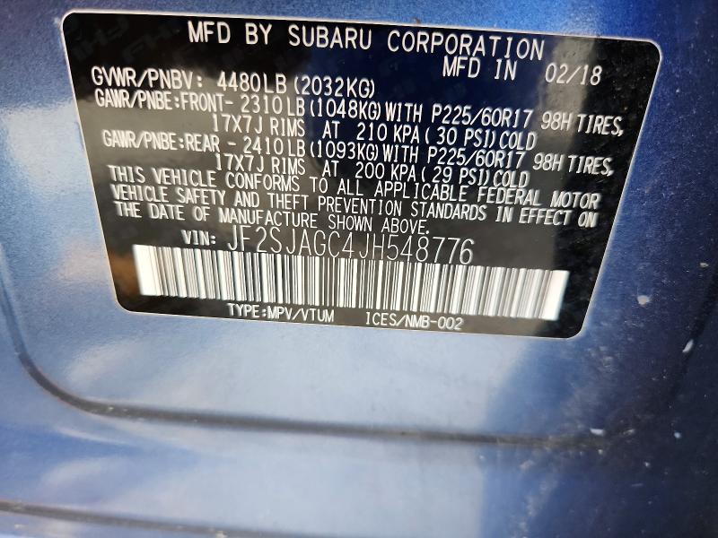 58102146 :رقم المزاد ، JF2SJAGC4JH548776 vin ، 2018 Subaru Forester مزاد بيع