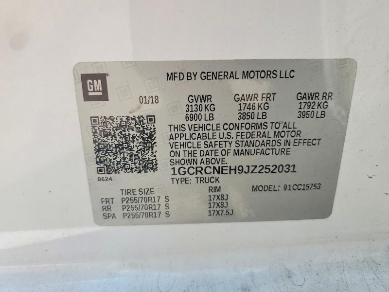 Продажа на аукционе авто 2018 Chevrolet Silverado, vin: 1GCRCNEH9JZ252031, номер лота: 58486156