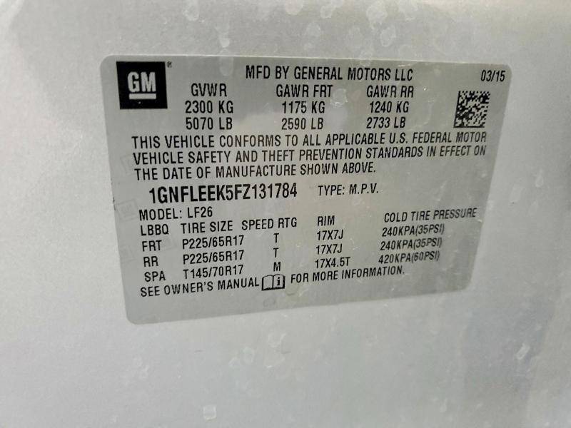 56476266 :رقم المزاد ، 1GNFLEEK5FZ131784 vin ، 2015 Chevrolet Equinox مزاد بيع