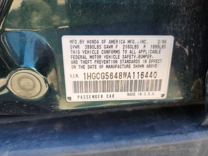 85609145 :رقم المزاد ، 1HGCG5648WA116440 vin ، 1998 Honda Accord مزاد بيع