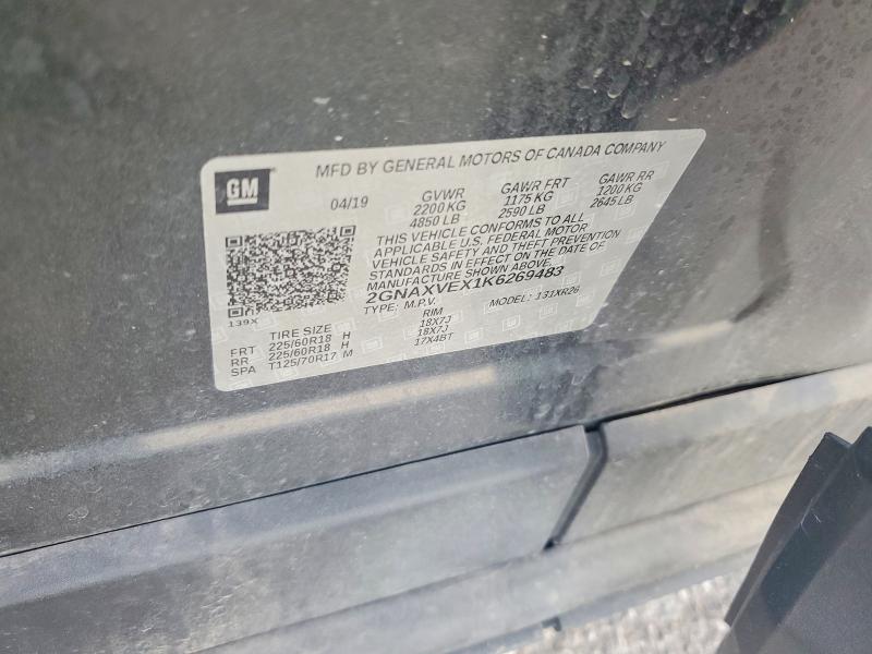 Aukcja sprzedaży 2019 Chevrolet Equinox, vin: 2GNAXVEX1K6269483, numer aukcji: 58154546