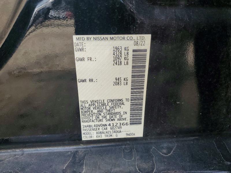 Продаж на аукціоні авто 2022 Nissan Altima, vin: 1N4BL4DV0NN412366, номер лоту: 55459836