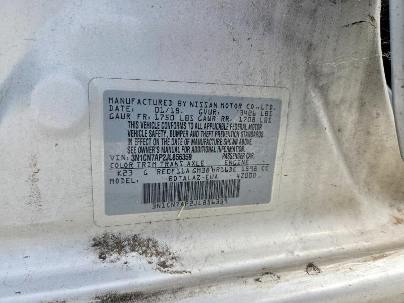 2018 Nissan Versa მანქანა იყიდება აუქციონზე, vin: 3N1CN7AP2JL856359, აუქციონის ნომერი: 53962126