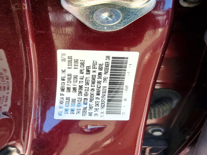 Auction sale of the 2015 Honda Accord, vin: 1HGCR2F37FA180016, lot number: 57884466