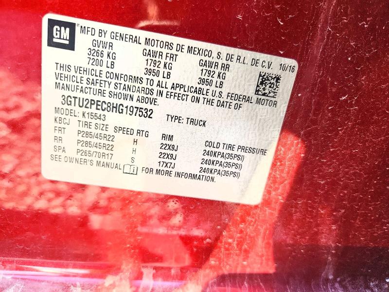 Продаж на аукціоні авто 2017 Gmc Sierra, vin: 3GTU2PEC8HG197532, номер лоту: 58433096