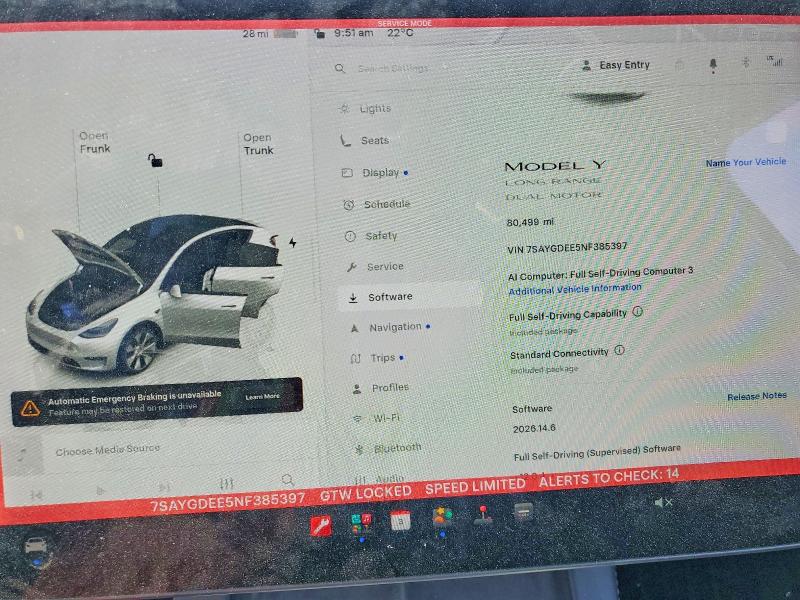 2022 Tesla Model Y მანქანა იყიდება აუქციონზე, vin: 7SAYGDEE5NF385397, აუქციონის ნომერი: 55215806