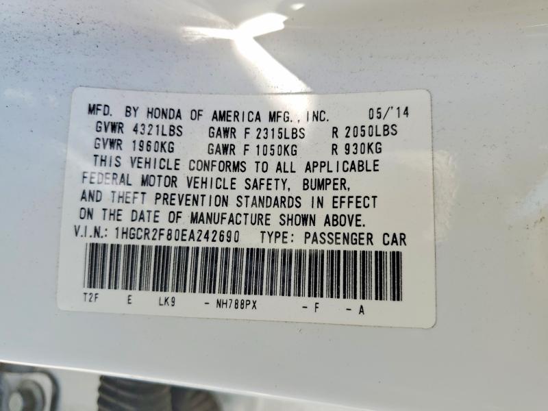 Продаж на аукціоні авто 2014 Honda Accord, vin: 1HGCR2F80EA242690, номер лоту: 56275166