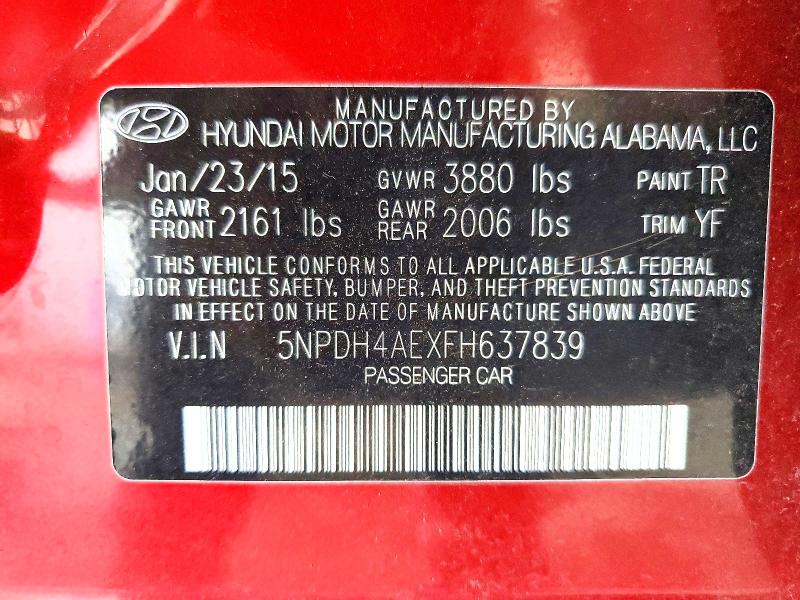 58018686 :رقم المزاد ، 5NPDH4AEXFH637839 vin ، 2015 Hyundai Elantra مزاد بيع