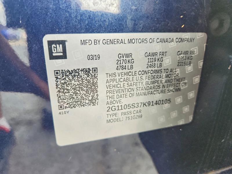 Продаж на аукціоні авто 2019 Chevrolet Impala, vin: 2G1105S37K9140105, номер лоту: 55744996