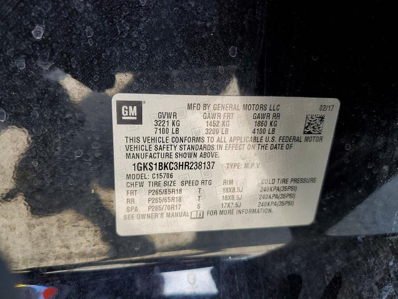 Продаж на аукціоні авто 2017 Gmc Yukon, vin: 1GKS1BKC3HR238137, номер лоту: 58118856