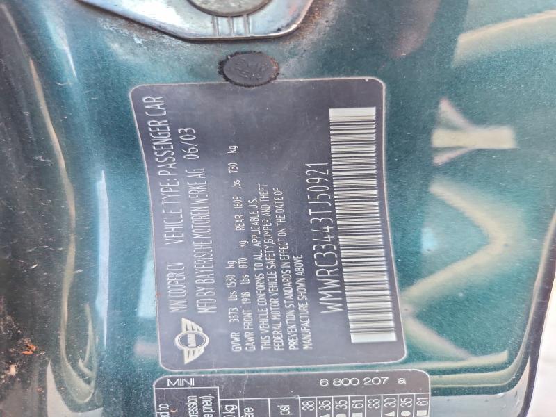 Продажа на аукционе авто 2003 Mini Cooper, vin: WMWRC33443TJ50921, номер лота: 55465976