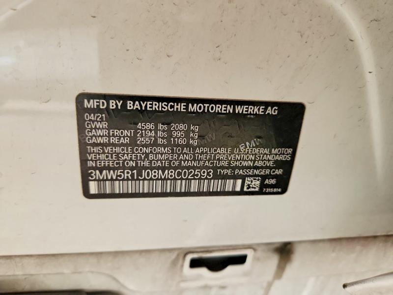 Aukcja sprzedaży 2021 Bmw 330i, vin: 3MW5R1J08M8C02593, numer aukcji: 56806156