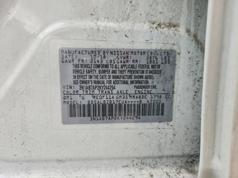 Aukcja sprzedaży 2019 Nissan Sentra, vin: 3N1AB7AP2KY244294, numer aukcji: 56261666