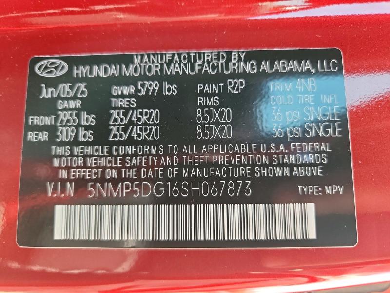 2025 Hyundai Santa Fe მანქანა იყიდება აუქციონზე, vin: 5NMP5DG16SH067873, აუქციონის ნომერი: 55643936
