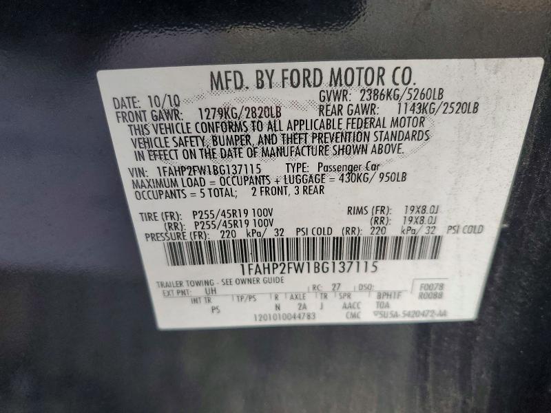 Продаж на аукціоні авто 2011 Ford Taurus, vin: 1FAHP2FW1BG137115, номер лоту: 56548846
