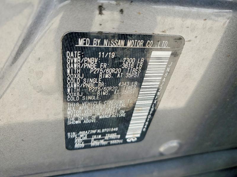 2020 Infiniti Qx80 მანქანა იყიდება აუქციონზე, vin: JN8AZ2NFXL9701846, აუქციონის ნომერი: 58296416