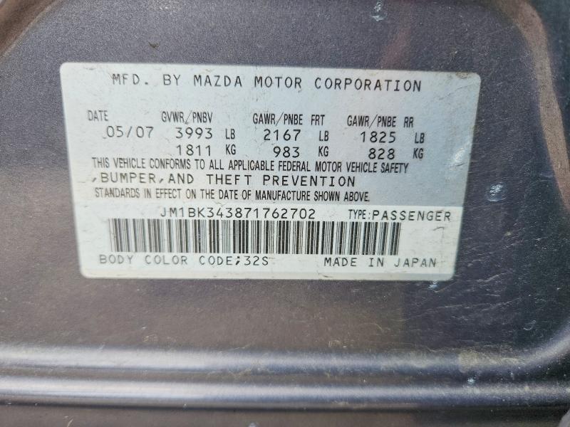 Aukcja sprzedaży 2007 Mazd 3, vin: JM1BK343871762702, numer aukcji: 56450046