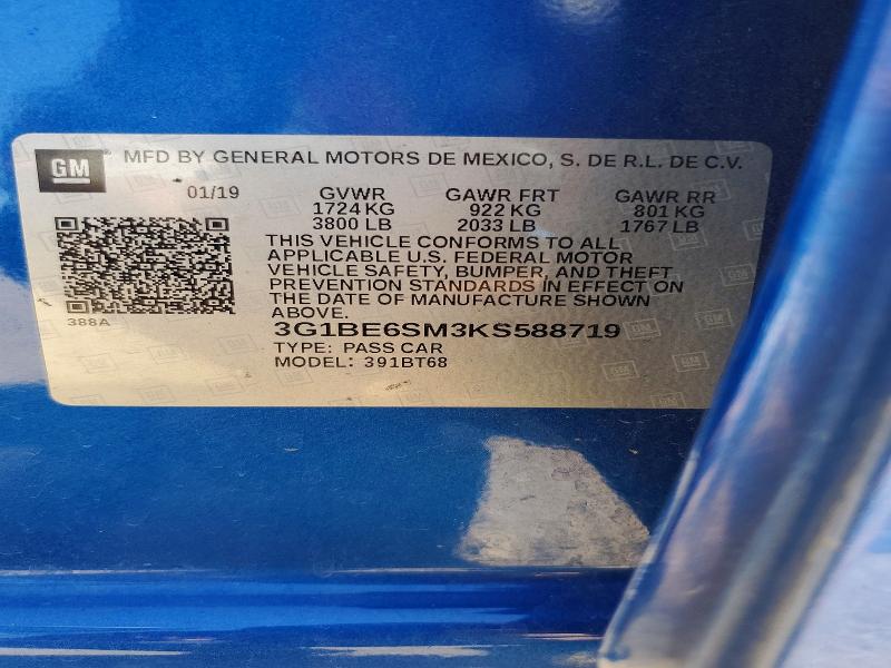Продаж на аукціоні авто 2019 Chevrolet Cruze, vin: 3G1BE6SM3KS588719, номер лоту: 58128706