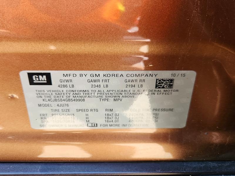 2016 Buick Encore მანქანა იყიდება აუქციონზე, vin: KL4CJBSB4GB549908, აუქციონის ნომერი: 56507426