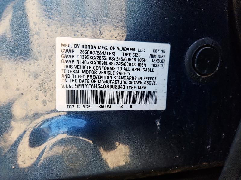 Aukcja sprzedaży 2016 Honda Pilot, vin: 5FNYF6H54GB008943, numer aukcji: 58523506