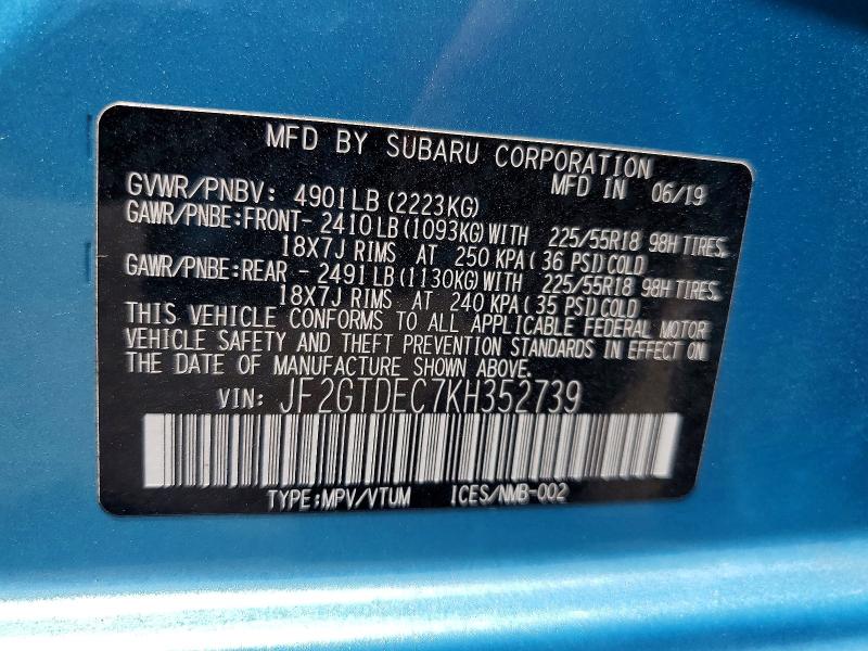 58906526 :رقم المزاد ، JF2GTDEC7KH352739 vin ، 2019 Subaru Crosstrek مزاد بيع
