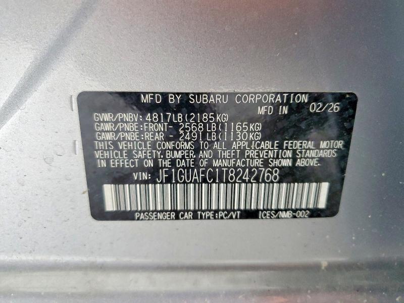 56300116 :رقم المزاد ، JF1GUAFC1T8242768 vin ، 2026 Subaru Impreza مزاد بيع