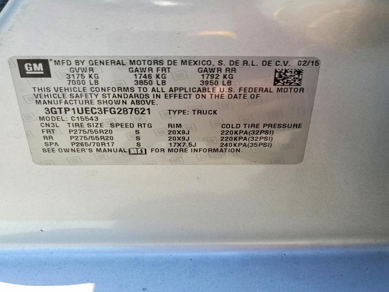2015 Gmc Sierra მანქანა იყიდება აუქციონზე, vin: 3GTP1UEC3FG287621, აუქციონის ნომერი: 58528576