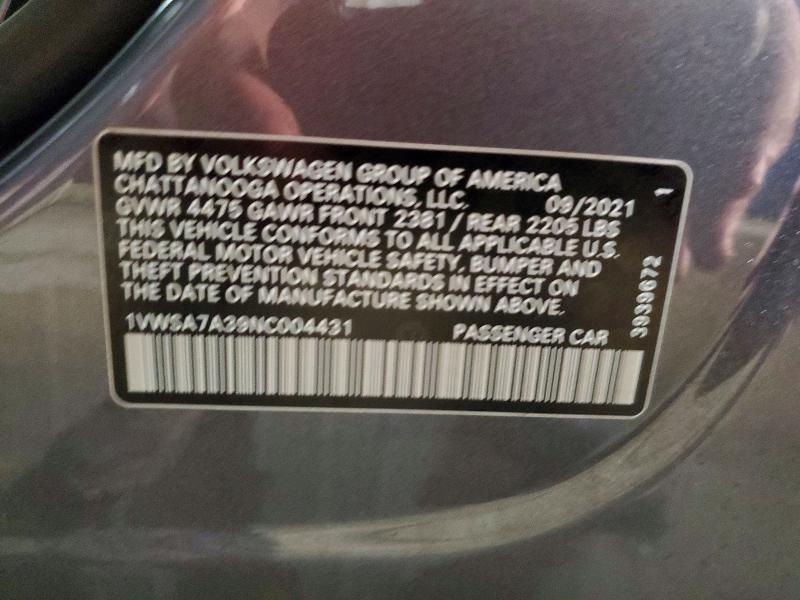 Продажа на аукционе авто 2022 Volkswagen Passat, vin: 1VWSA7A39NC004431, номер лота: 57184826