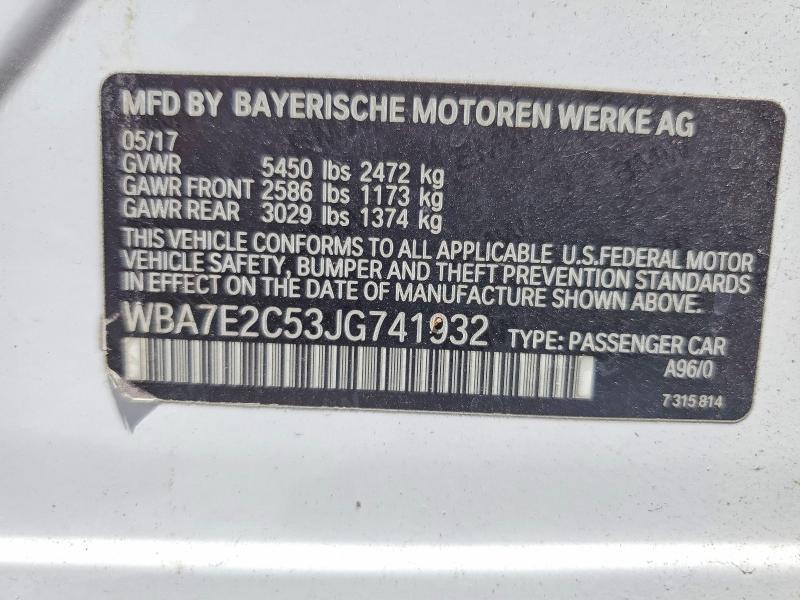 Aukcja sprzedaży 2018 Bmw 740, vin: WBA7E2C53JG741932, numer aukcji: 58508846