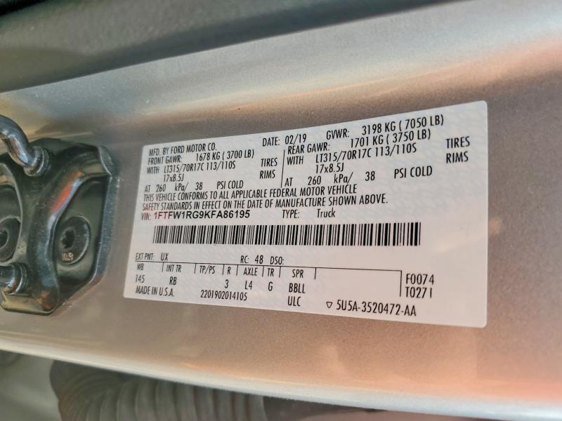 Aukcja sprzedaży 2019 Ford F150, vin: 1FTFW1RG9KFA86195, numer aukcji: 55415946
