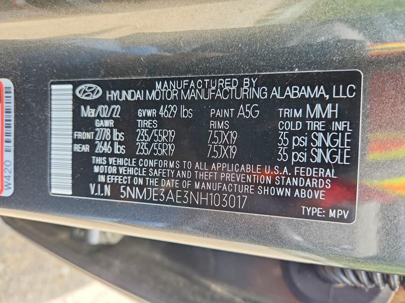 Продаж на аукціоні авто 2022 Hyundai Tucson, vin: 5NMJE3AE3NH103017, номер лоту: 77250755