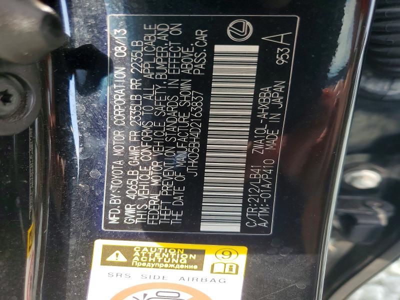 Aukcja sprzedaży 2013 Lexus Ct, vin: JTHKD5BH4D2163837, numer aukcji: 59184686