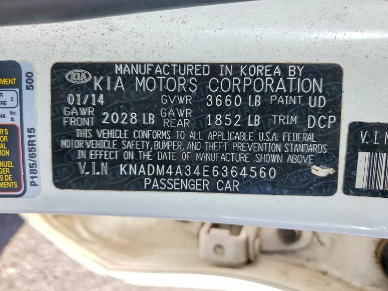 2014 Kia Rio მანქანა იყიდება აუქციონზე, vin: KNADM4A34E6364560, აუქციონის ნომერი: 57618076