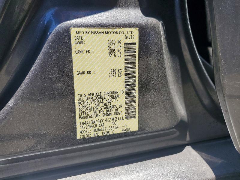 2015 Nissan Altima მანქანა იყიდება აუქციონზე, vin: 1N4AL3AP3FC428201, აუქციონის ნომერი: 59146906