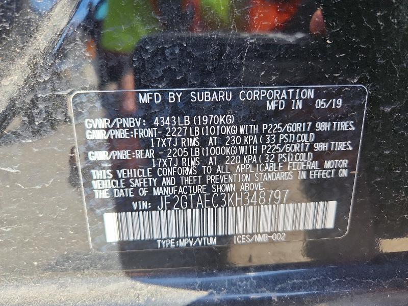 2019 Subaru Crosstrek მანქანა იყიდება აუქციონზე, vin: JF2GTAEC3KH348797, აუქციონის ნომერი: 55764646
