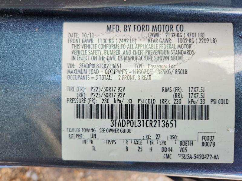 Продажа на аукционе авто 2012 Ford Fusion, vin: 3FADP0L31CR213651, номер лота: 56944466