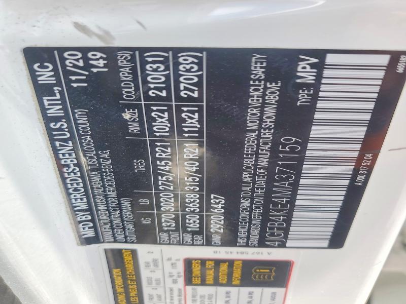 57032656 :رقم المزاد ، 4JGFB4KE4MA371159 vin ، 2021 Mercedes-benz Gle مزاد بيع