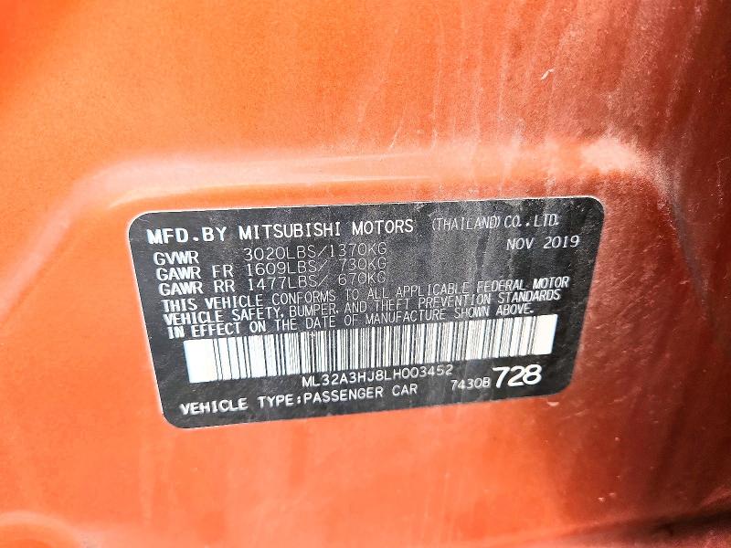 2020 Mitsubishi Mirage მანქანა იყიდება აუქციონზე, vin: ML32A3HJ8LH003452, აუქციონის ნომერი: 58473206