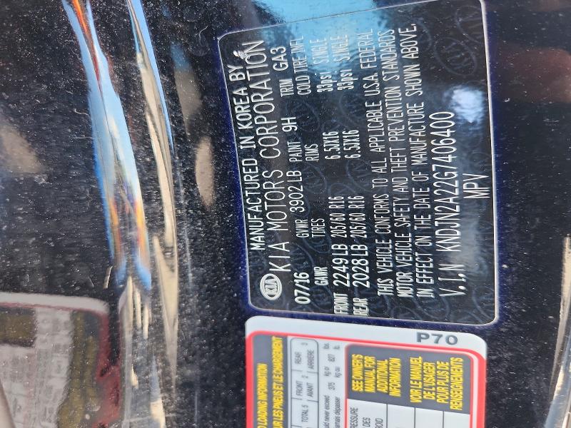 2016 Kia Soul მანქანა იყიდება აუქციონზე, vin: KNDJN2A22G7406400, აუქციონის ნომერი: 58795866
