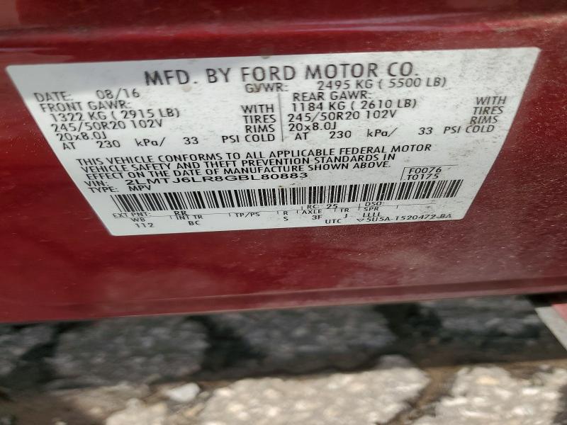 2016 Lincoln Mkx მანქანა იყიდება აუქციონზე, vin: 2LMTJ6LR8GBL80883, აუქციონის ნომერი: 56780196