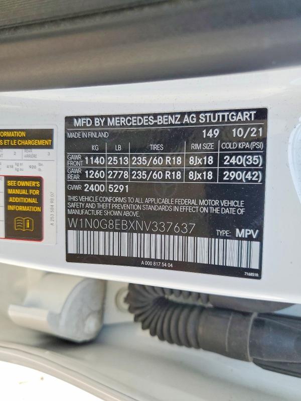 Продажа на аукционе авто 2022 Mercedes-benz Glc, vin: W1N0G8EBXNV337637, номер лота: 55546056