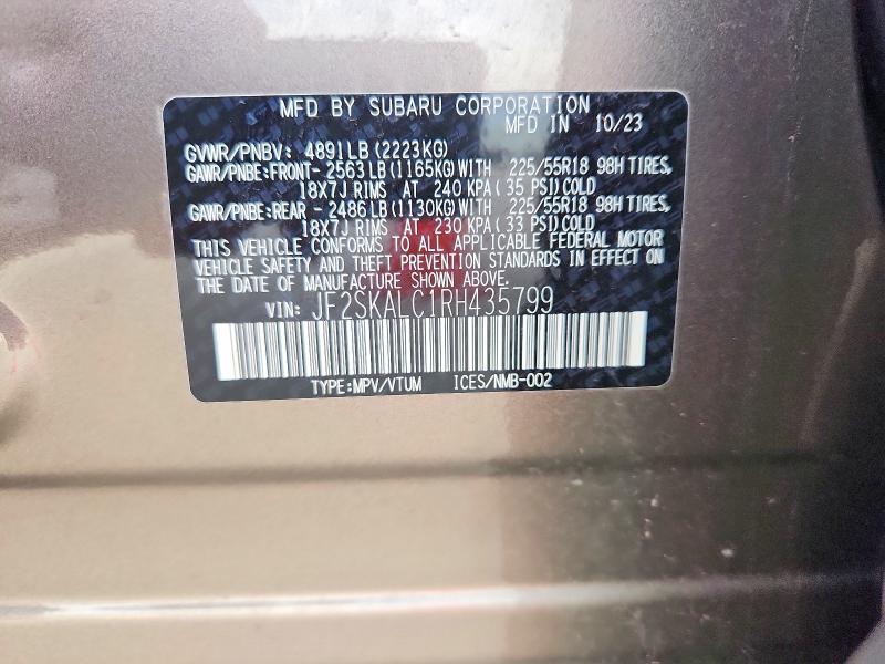 Продаж на аукціоні авто 2024 Subaru Forester, vin: JF2SKALC1RH435799, номер лоту: 57781286