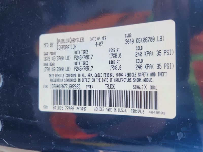 Продаж на аукціоні авто 2007 Dodge Ram 1500, vin: 1D7HA18N77J602085, номер лоту: 55759416
