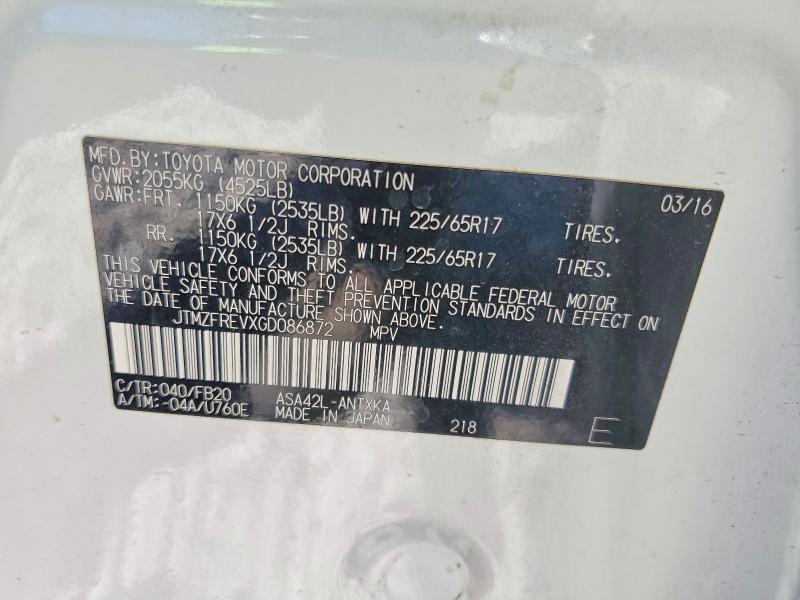 57180656 :رقم المزاد ، JTMZFREVXGD086872 vin ، 2016 Toyota Rav4 مزاد بيع