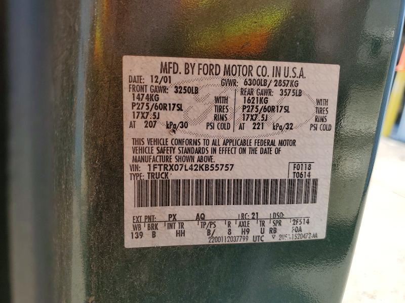 Aukcja sprzedaży 2002 Ford F150, vin: 1FTRX07L42KB55757, numer aukcji: 56330236