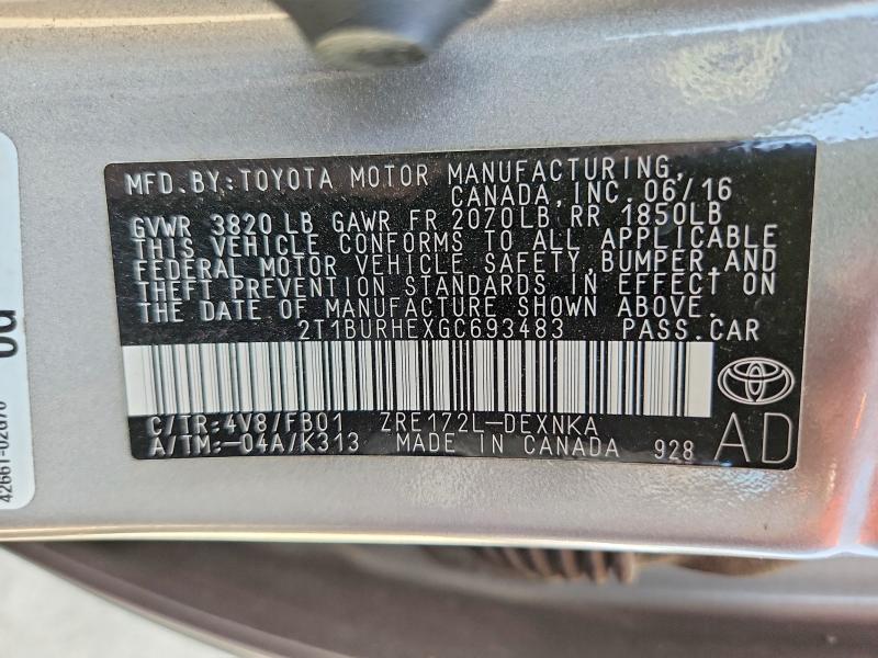 Aukcja sprzedaży 2016 Toyota Corolla, vin: 2T1BURHEXGC693483, numer aukcji: 57770726