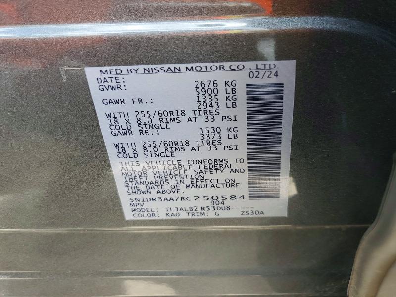 Продажа на аукционе авто 2024 Nissan Pathfinder, vin: 5N1DR3AA7RC250584, номер лота: 56190286